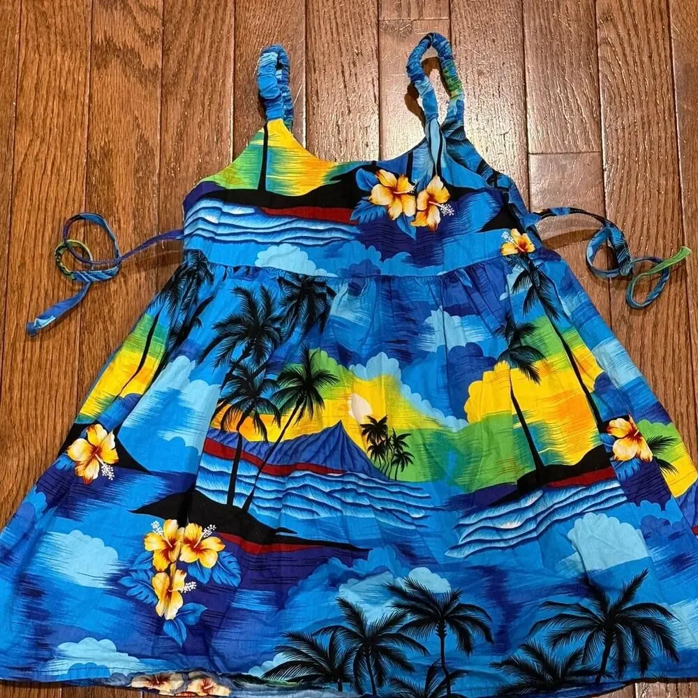 Aloha Republic Made in Hawaii Tropical Hawaiian Cotton Sundress Girls 2T Blue